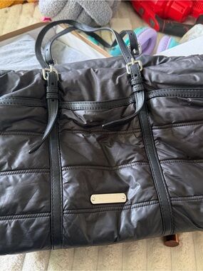 Burberry Black Quilted Nylon Tote with Leather Trim